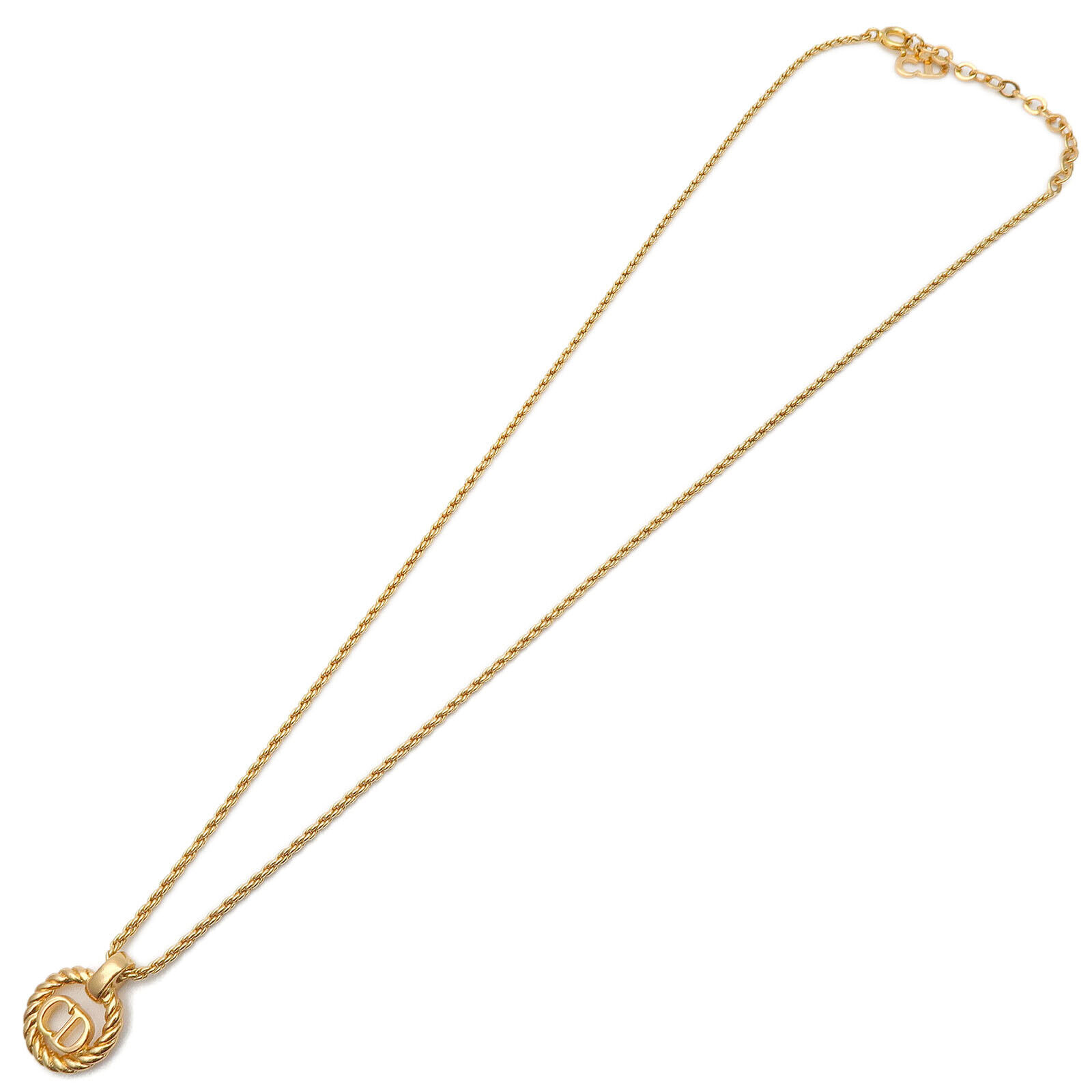 Authentic Christian Dior CD Logo Necklace Penadant Gold  Used F/S