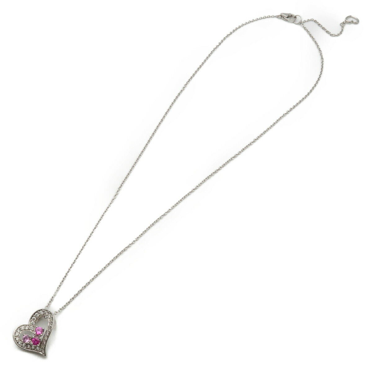 Authentic Ponte Vecchio Heart Diamond Pink Sapphire Necklace White Gold Used F/S