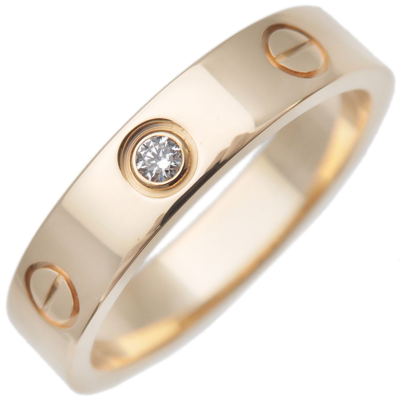 Auth Cartier Mini Love Ring 1P Diamond K18 750 Yellow Gold #51 US5.5-6  Used F/S