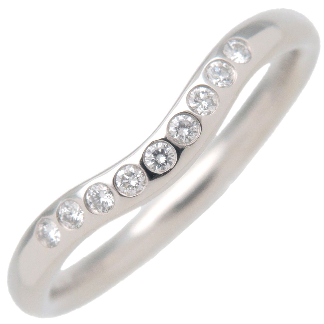 Authentic TiffanyCo. Curve Band Ring 9P Diamond PT950 US5 HK10.5 EU49 Used F/S