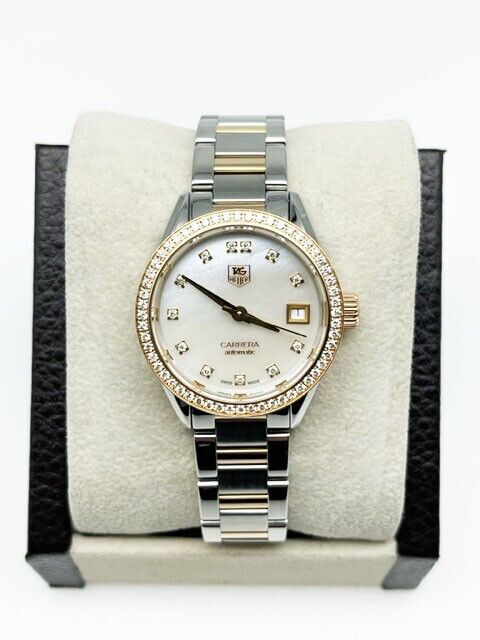 TAG Heuer Carrera  MOP Diamond Dial 18K Rose Gold Steel
