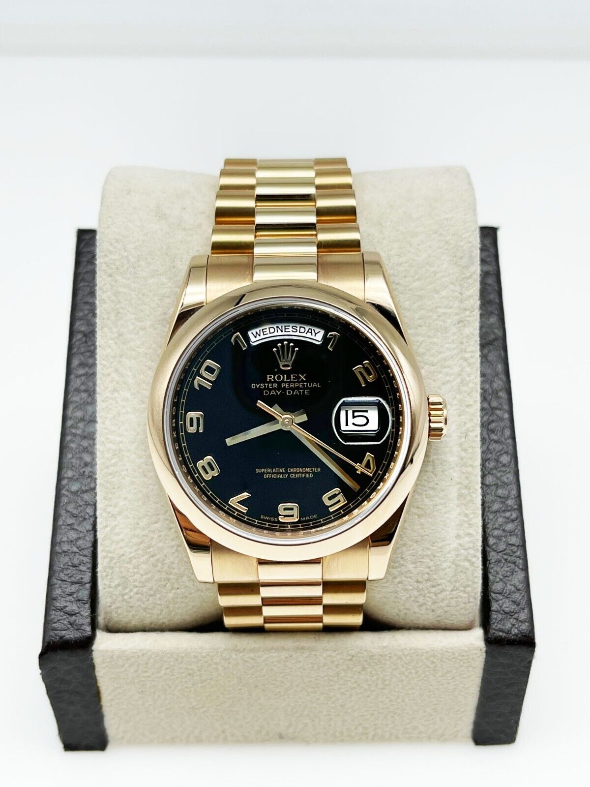 Rolex 2021 President Day Date  Black Arabic Dial 18K Rose Gold