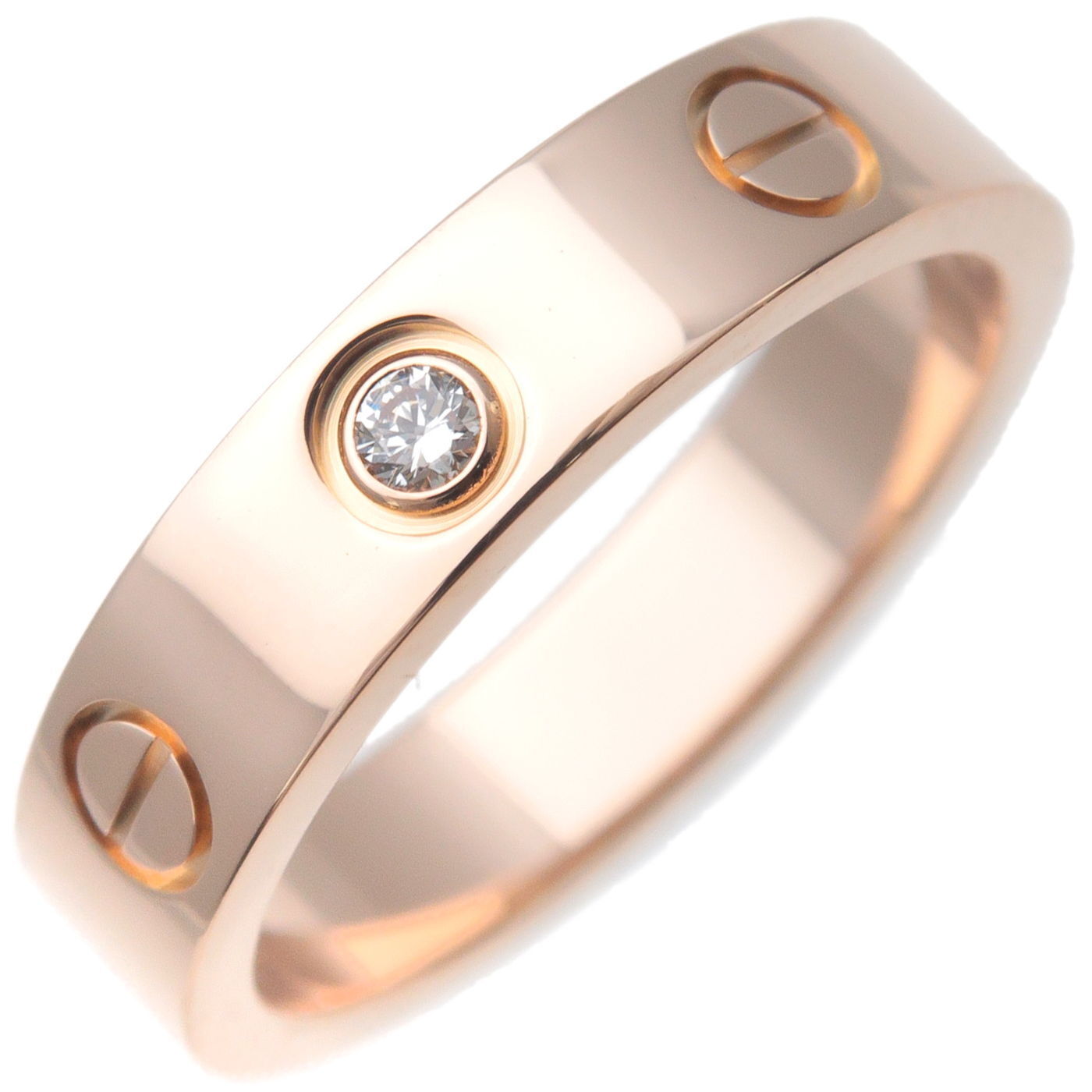 Authentic Cartier Mini Love Ring 1P Diamond 750 Rose Gold #48 US4.5 Used F/S
