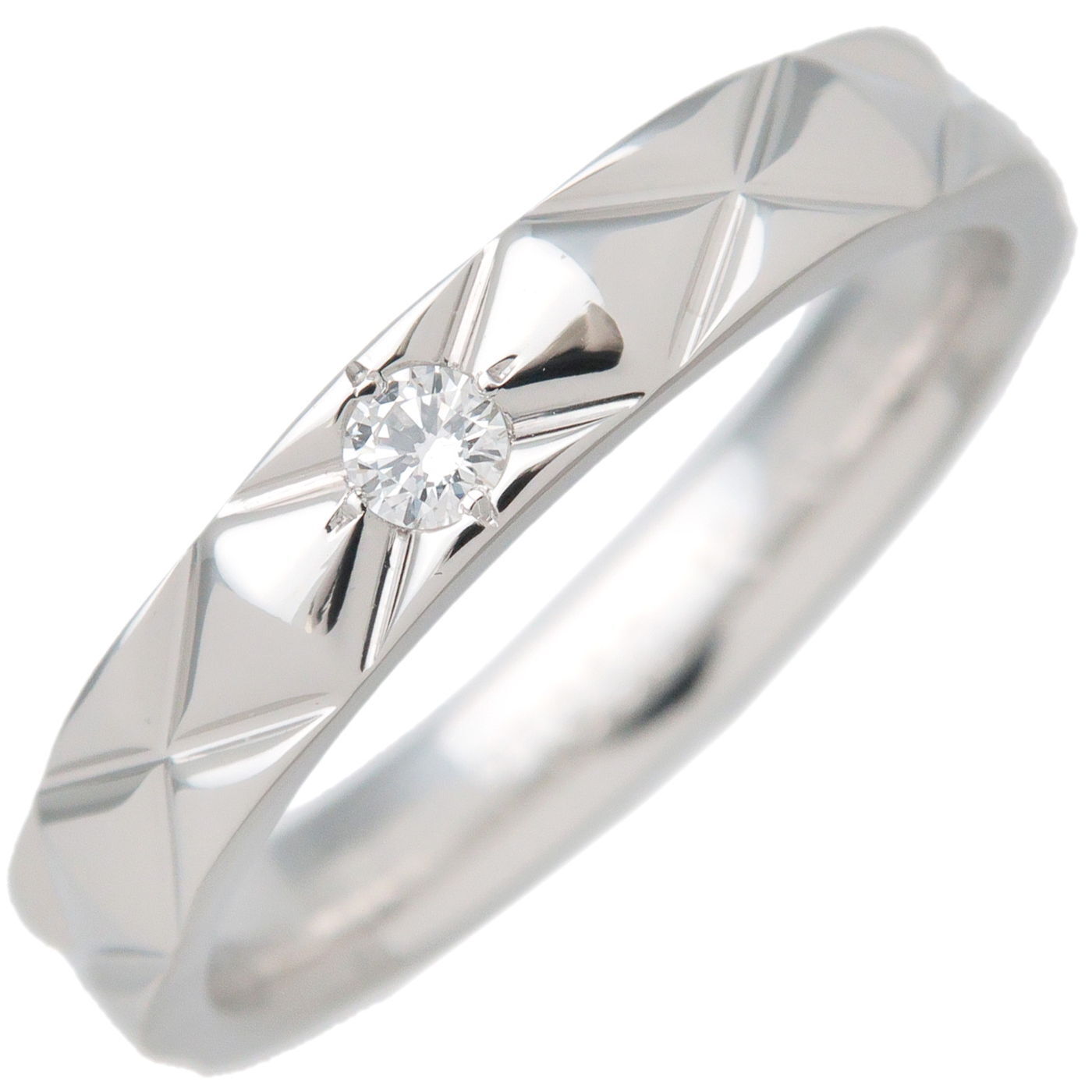 Auth CHANEL Matelasse Ring Medium 1P Diamond PT950 #54 US6.5-7 EU54 Used F/S