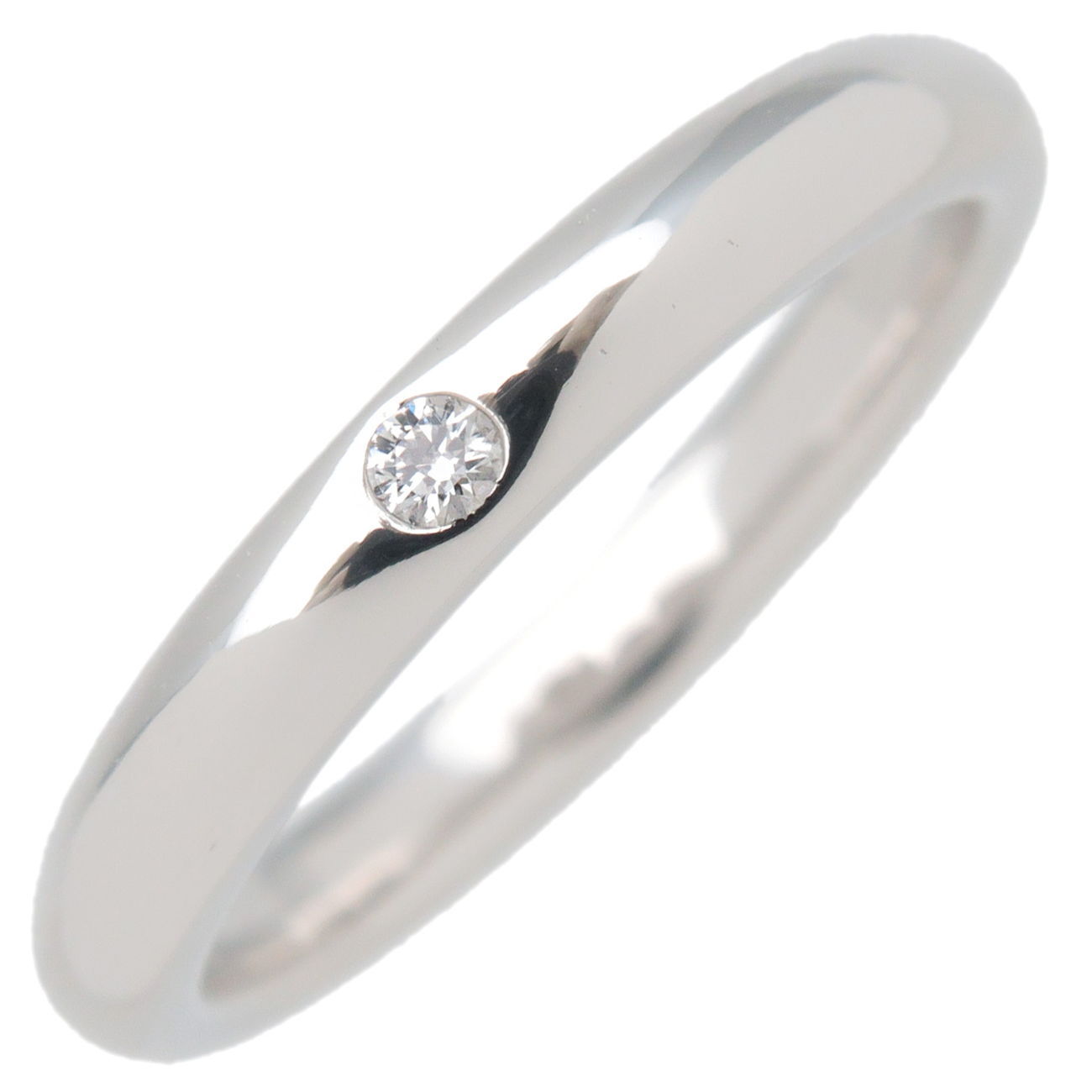 Auth Tiffany  Co. Stacking Band Ring 1P Diamond PT950 Platinum