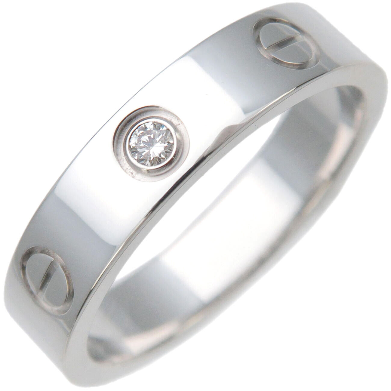 Auth Cartier Mini Love Ring 1P Diamond K18WG 750 White Gold #50 US5-5.5 Used F/S