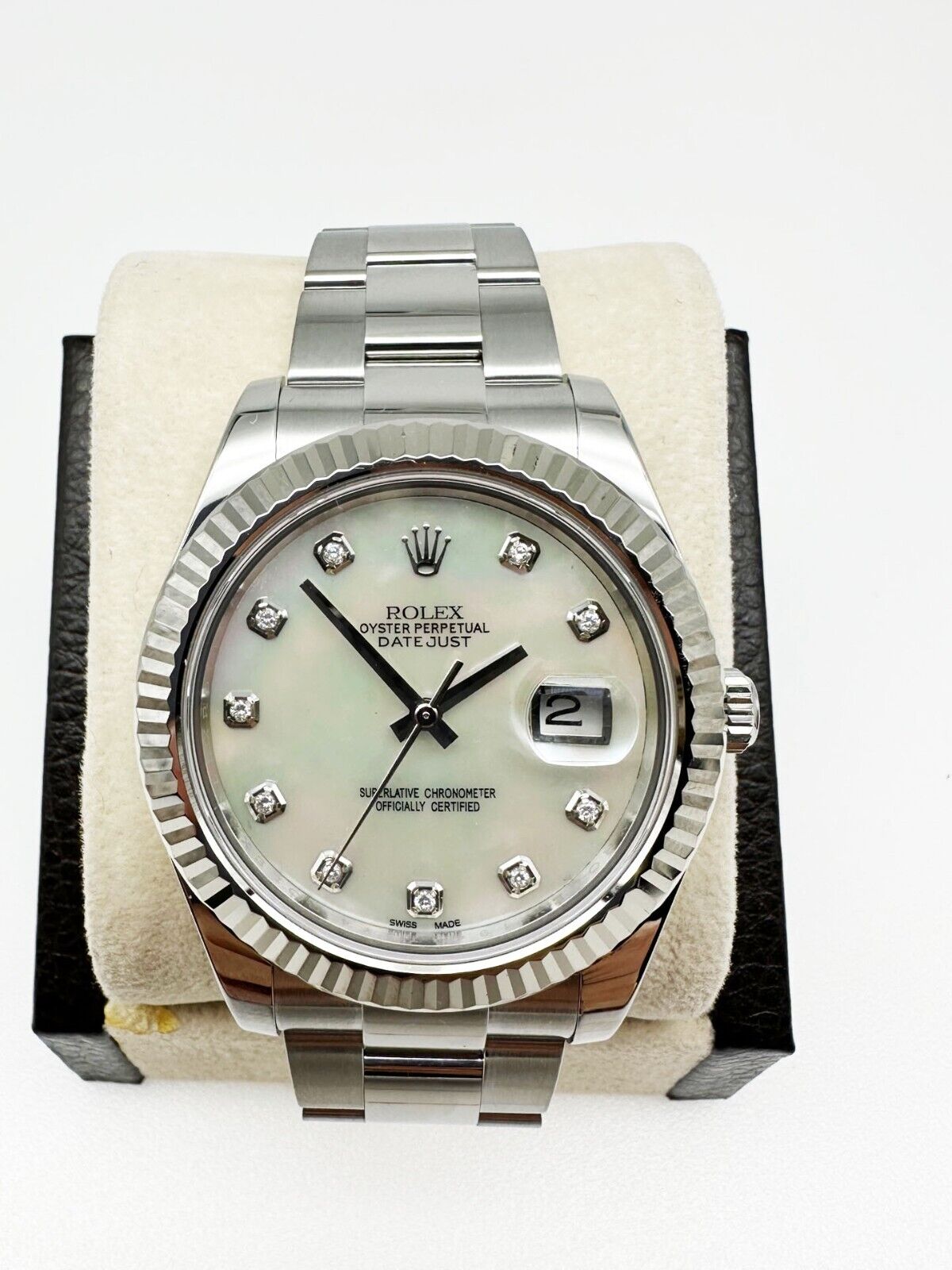 Rolex Datejust II 116334 White MOP Diamond Dial Stainless Steel