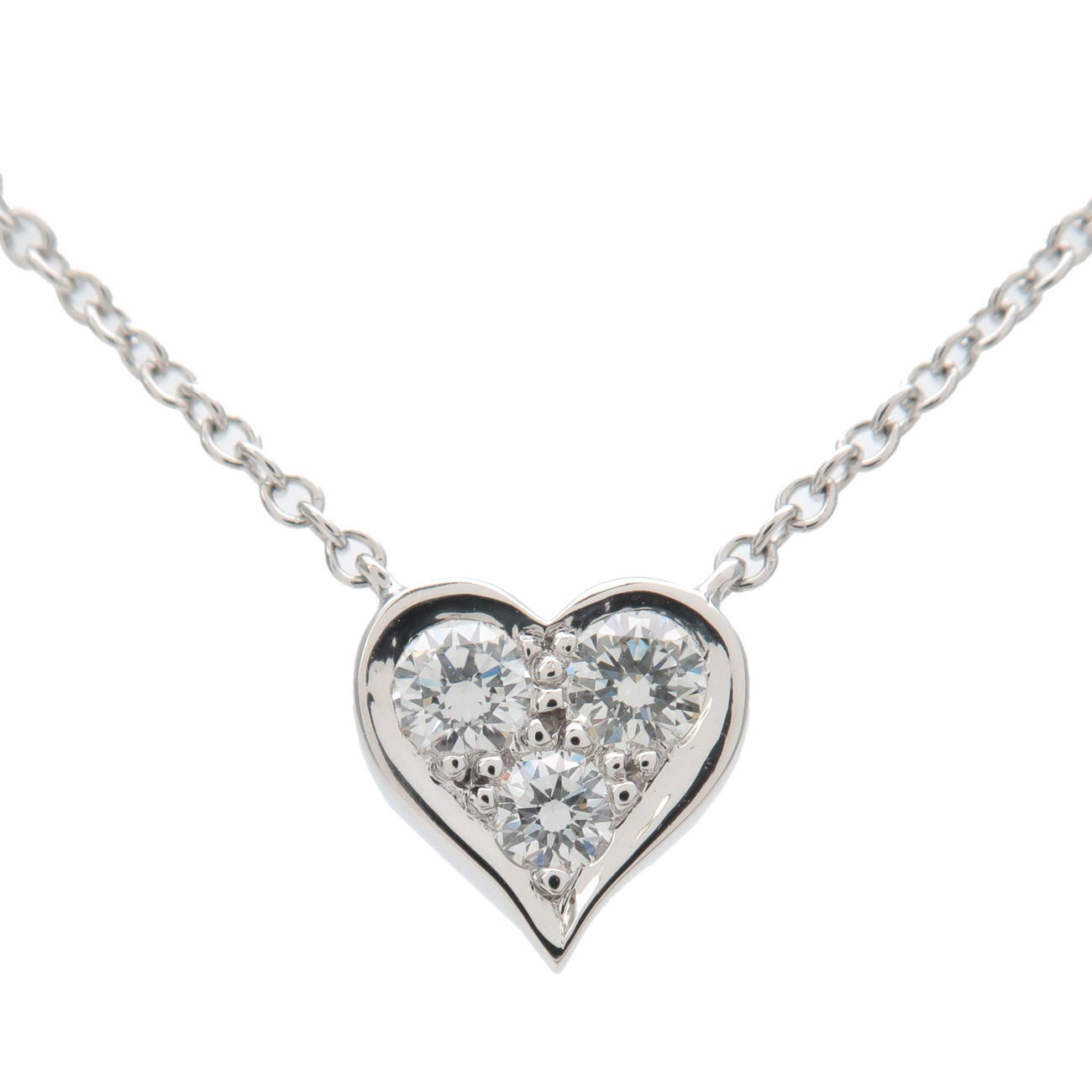 Authentic TiffanyCo. Sentimental Heart 3P Diamond Necklace Platinum Used F/S