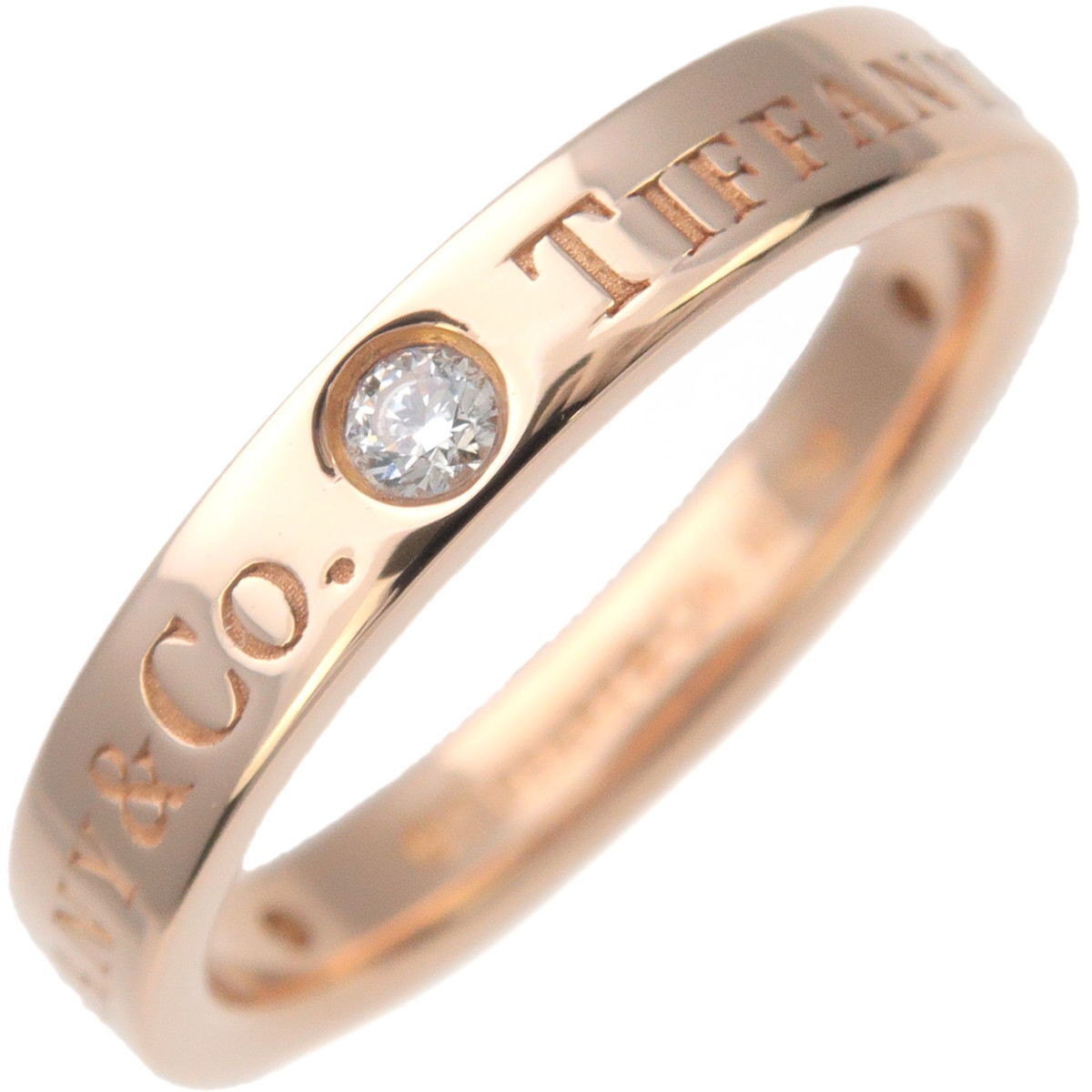Auth TiffanyCo. Flat Band Ring 3P Diamond K18PG 750 Rose Gold