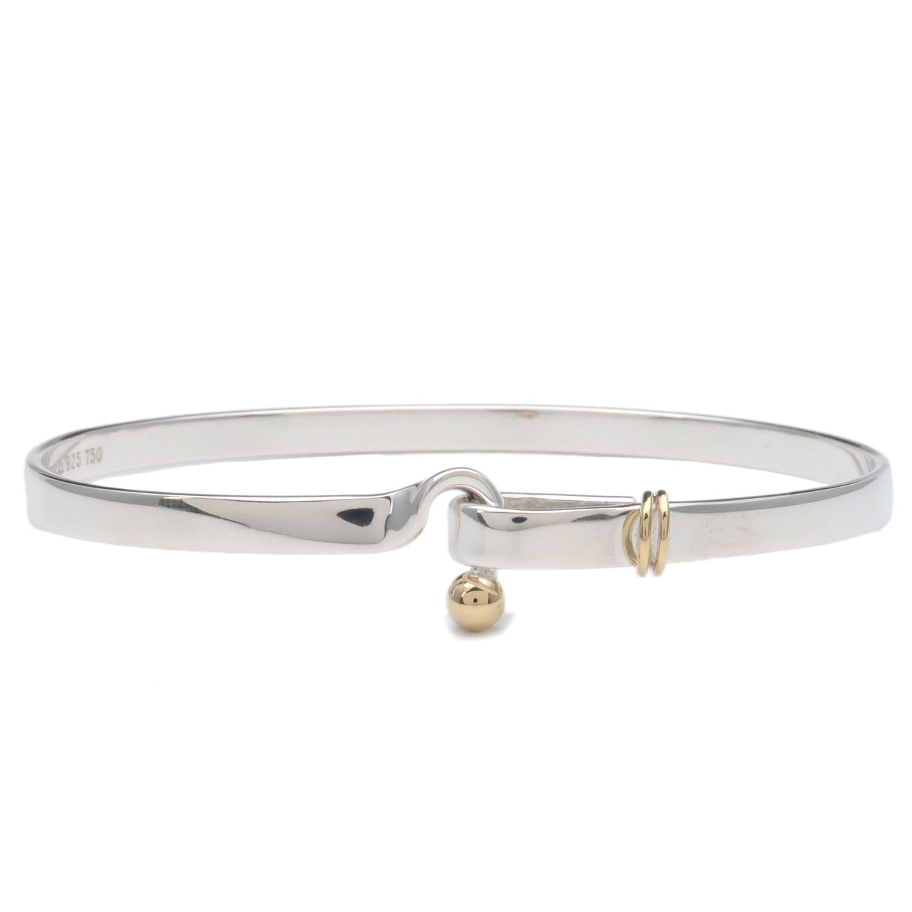 Tiffany  Co. Hook  Eye Bangle   Silver Yellow Gold