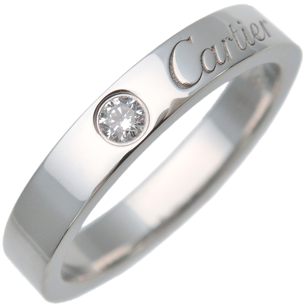 Cartier Engraved 1P Diamond Ring   Platinum