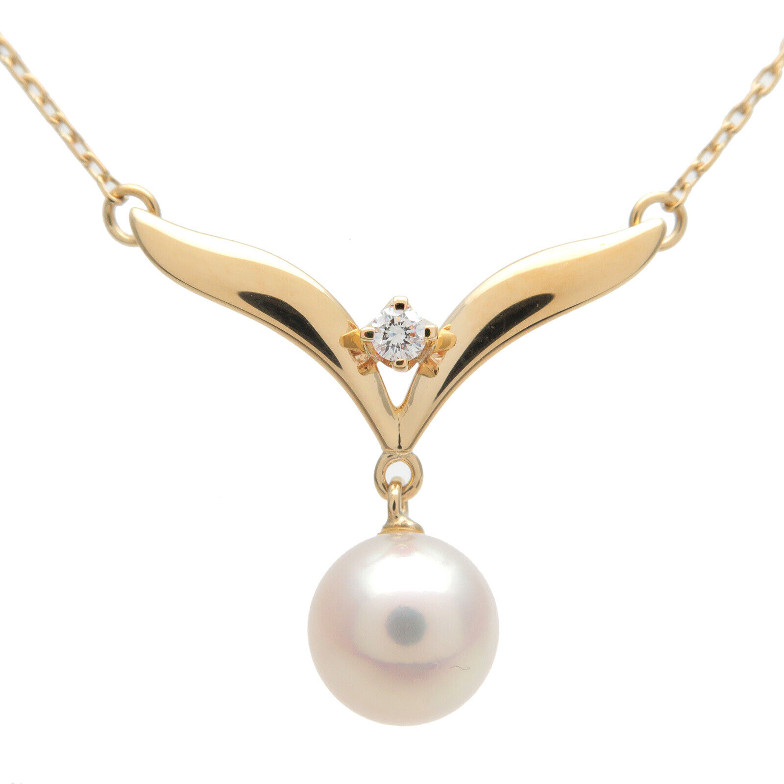 MIKIMOTO Pearl Diamond Necklace K18YG 750YG Yellow Gold