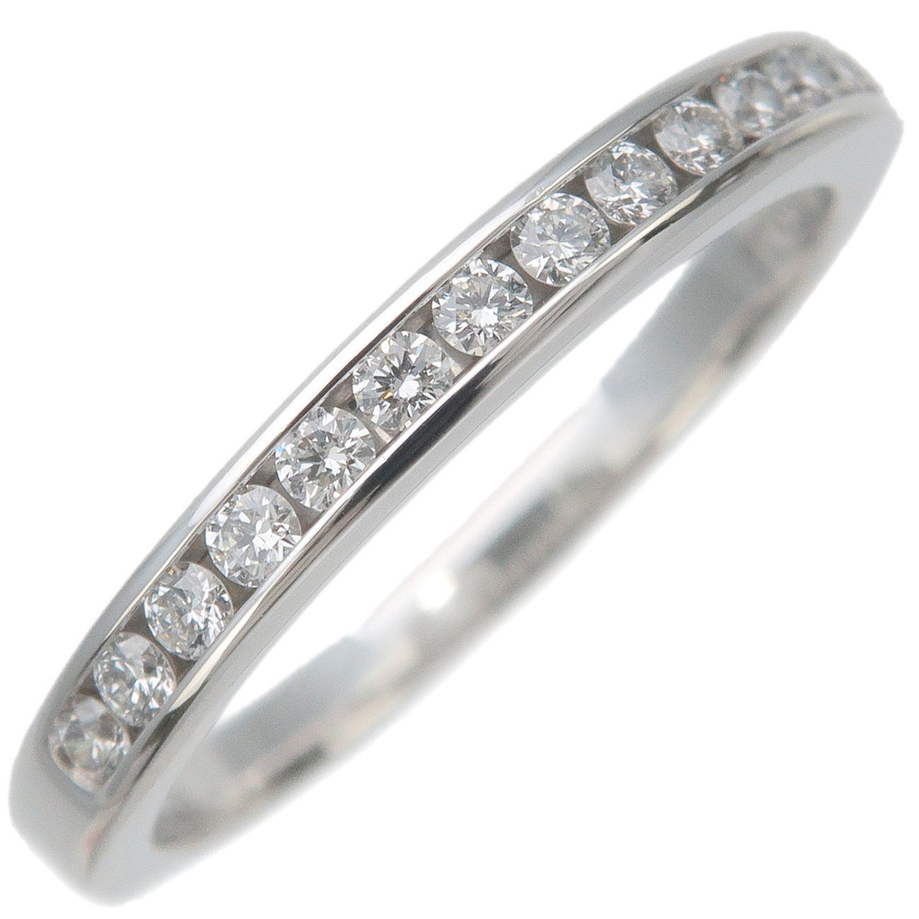Auth TiffanyCo. Half Circle Channel Setting Diamond Ring Platinum