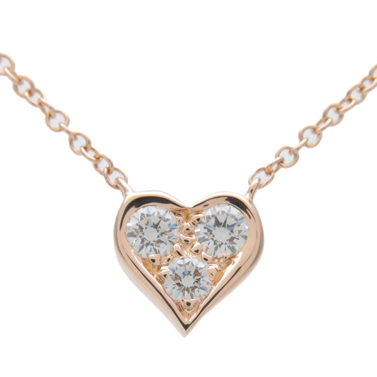 Authentic TiffanyCo. Sentimental Heart 3P Diamonds Necklace Rose Gold Used F/S