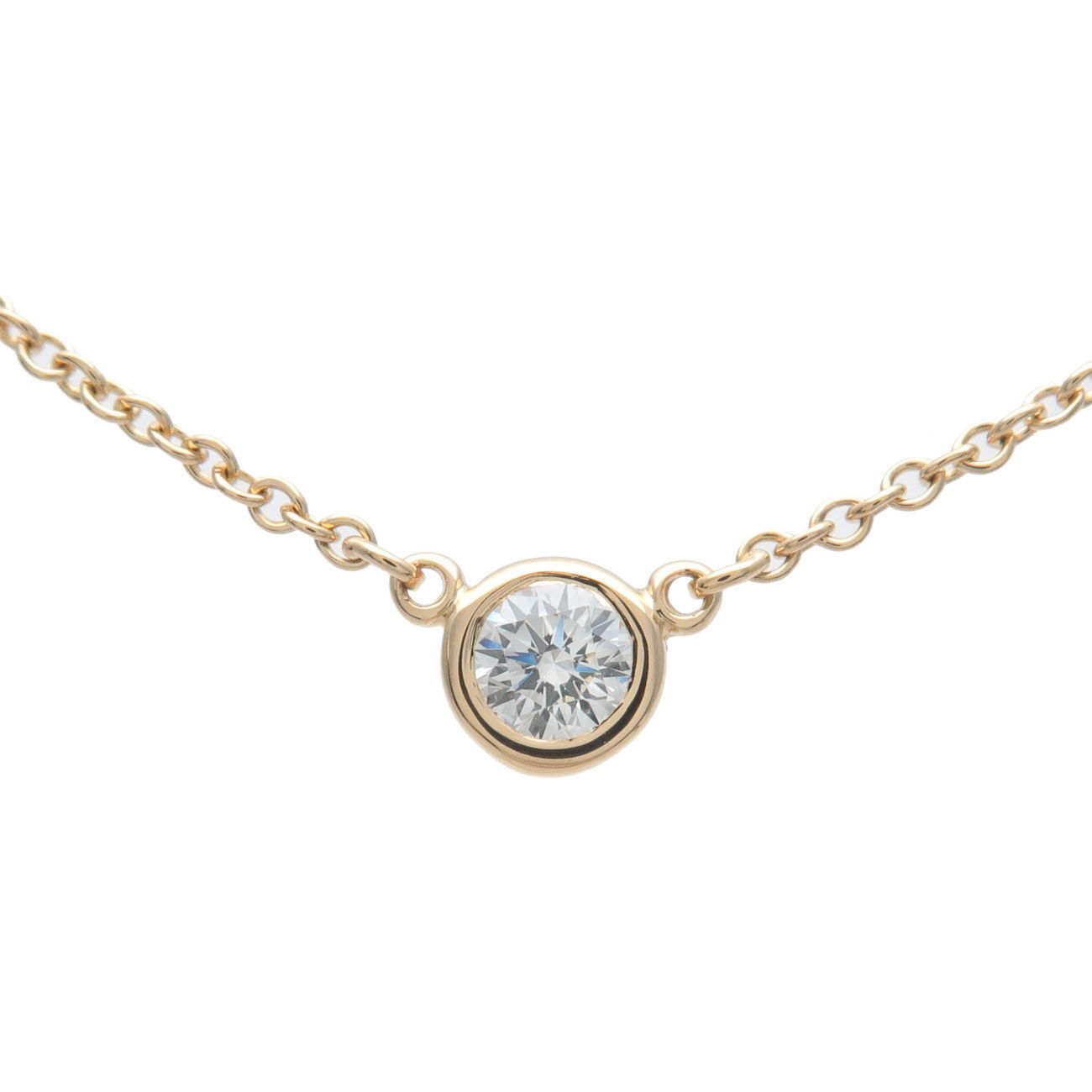 Tiffany  Co. By the Yard 1P Diamond Necklace 0.14ct K18 Yellow Gold Used F/S