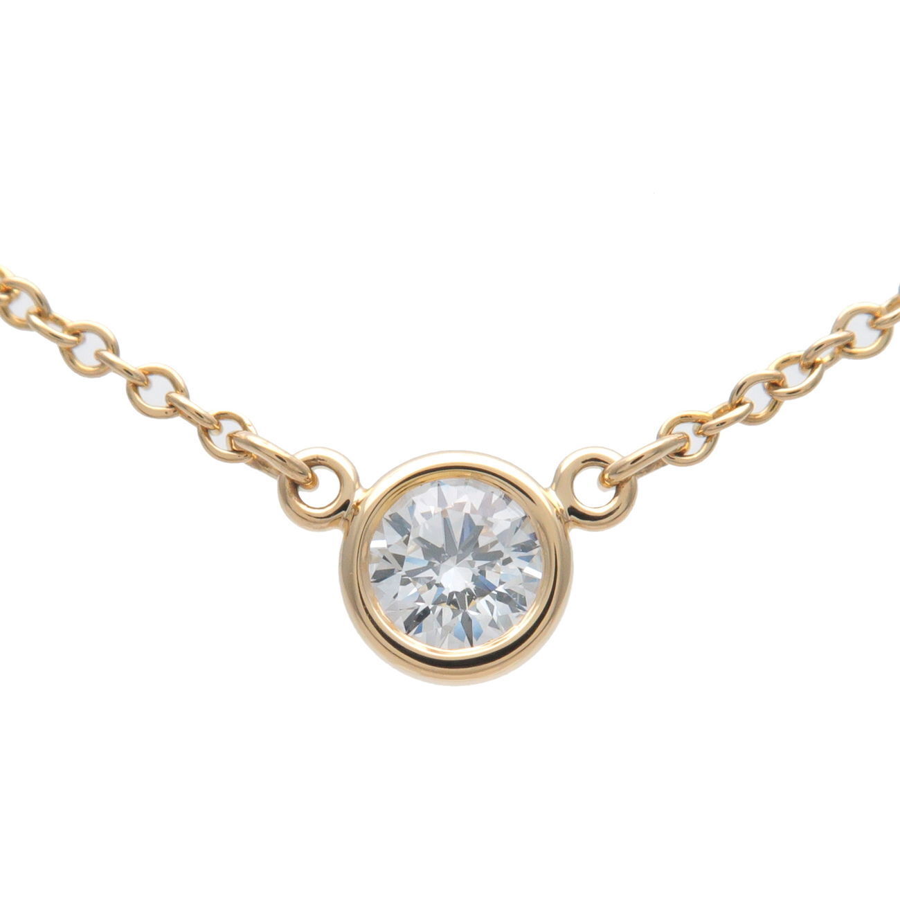 Tiffany  Co. By the Yard 1P Diamond Necklace 0.14ct K18 Yellow Gold Used F/S