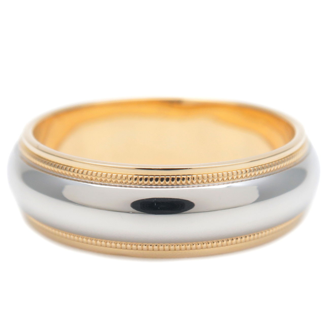 TiffanyCo. Milgrain Band Ring 6.0mm K18YG PT950 US8 EU57 HK18 Used F/S