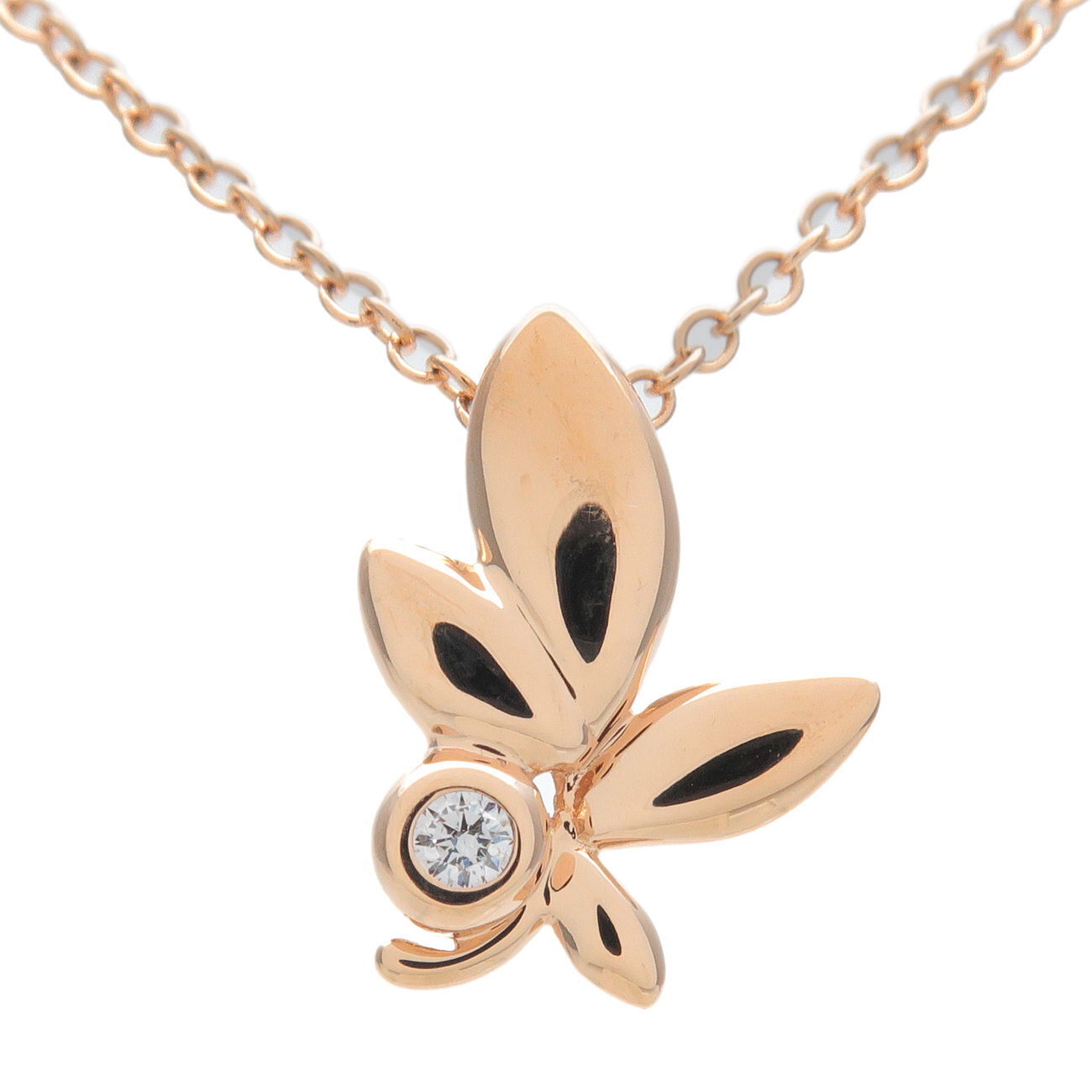 TiffanyCo. Olive leaf 1P Diamond Necklace K18PG 750PG Rose Gold