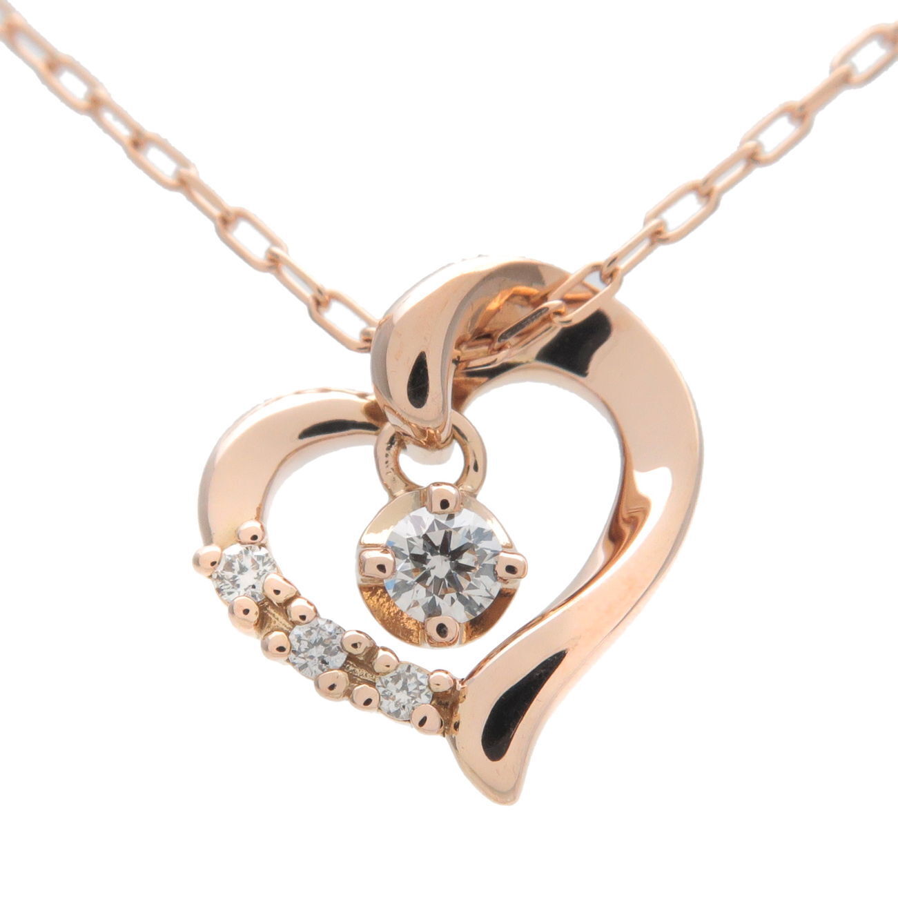 4℃ Heart Charm 4P Diamond Necklace K18PG 750PG Rose Gold