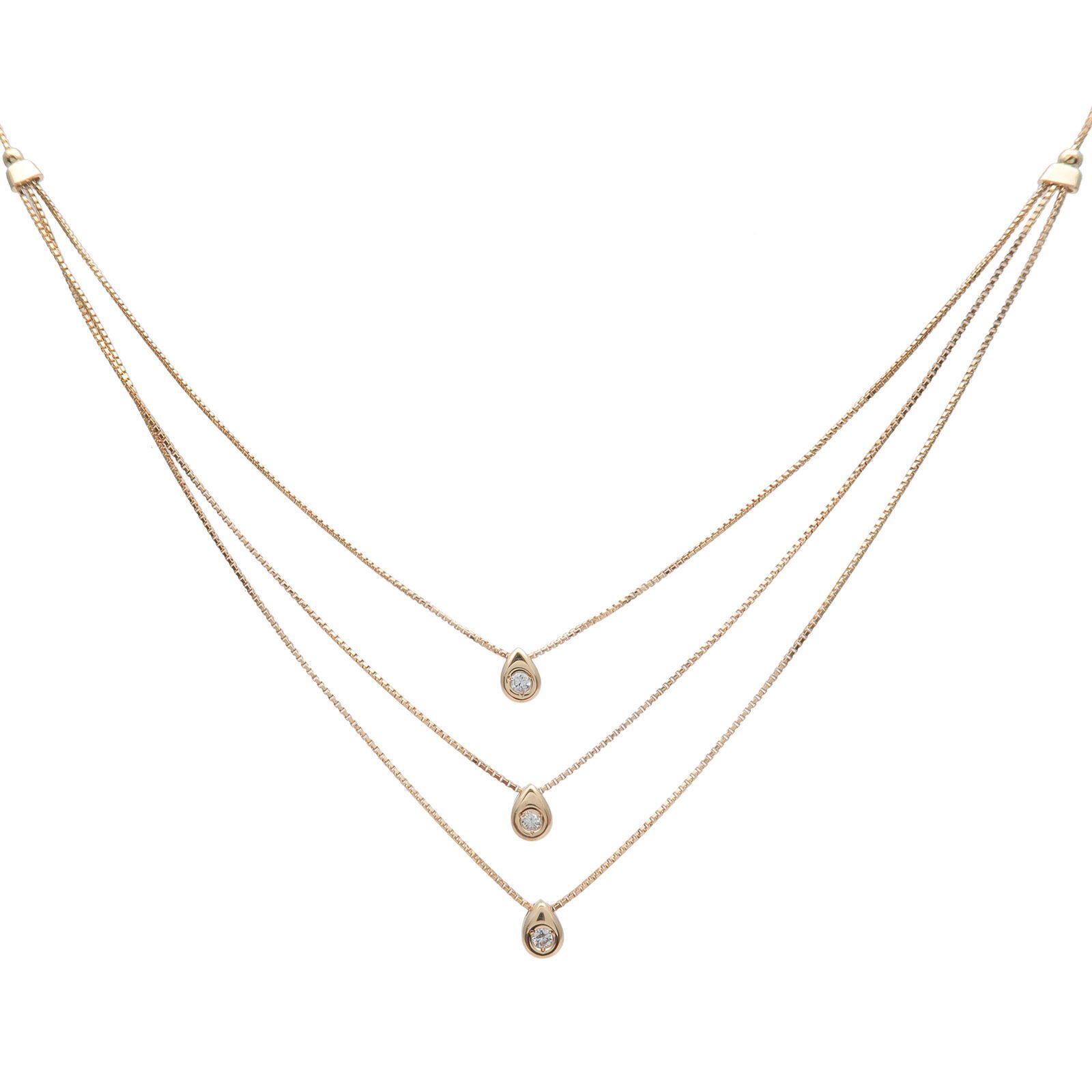 3P Diamond Layered Necklace 0.1ct K18YG 750YG Yellow Gold