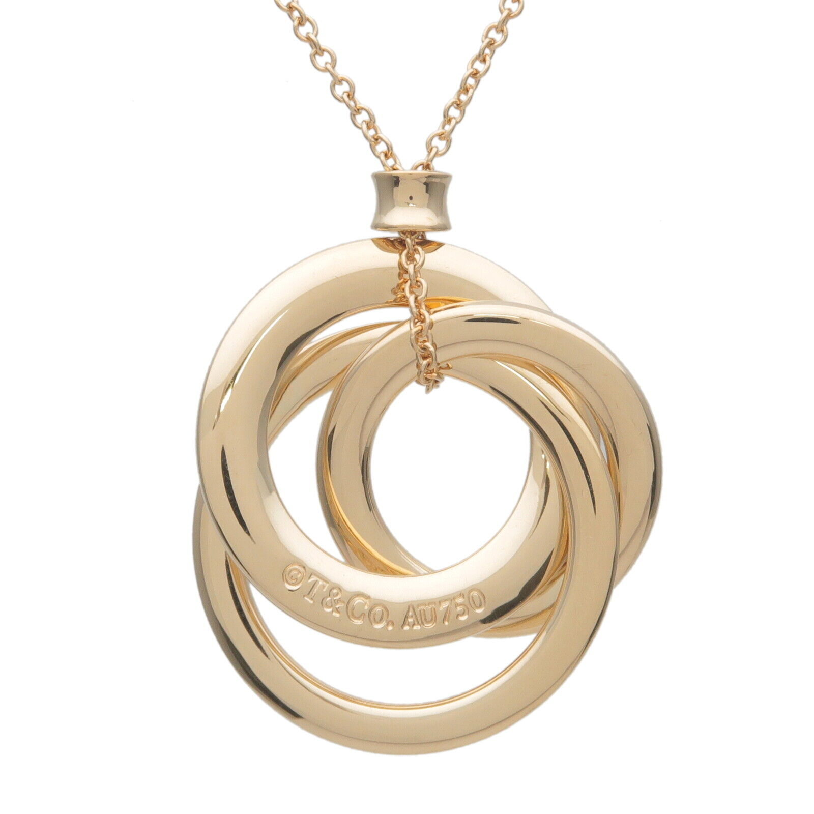 TiffanyCo. Triple Interlocking Circle Necklace K18YG Yellow Gold