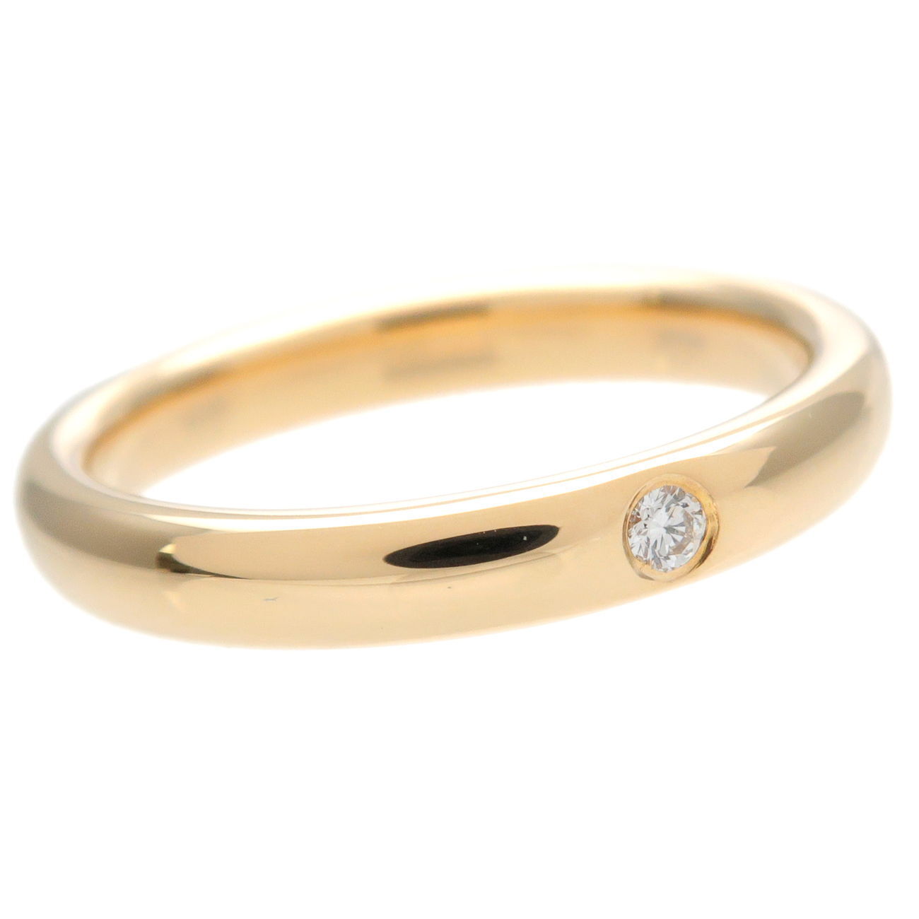 TiffanyCo. Stacking Band Ring 1P Diamond K18YG Yellow Gold US4