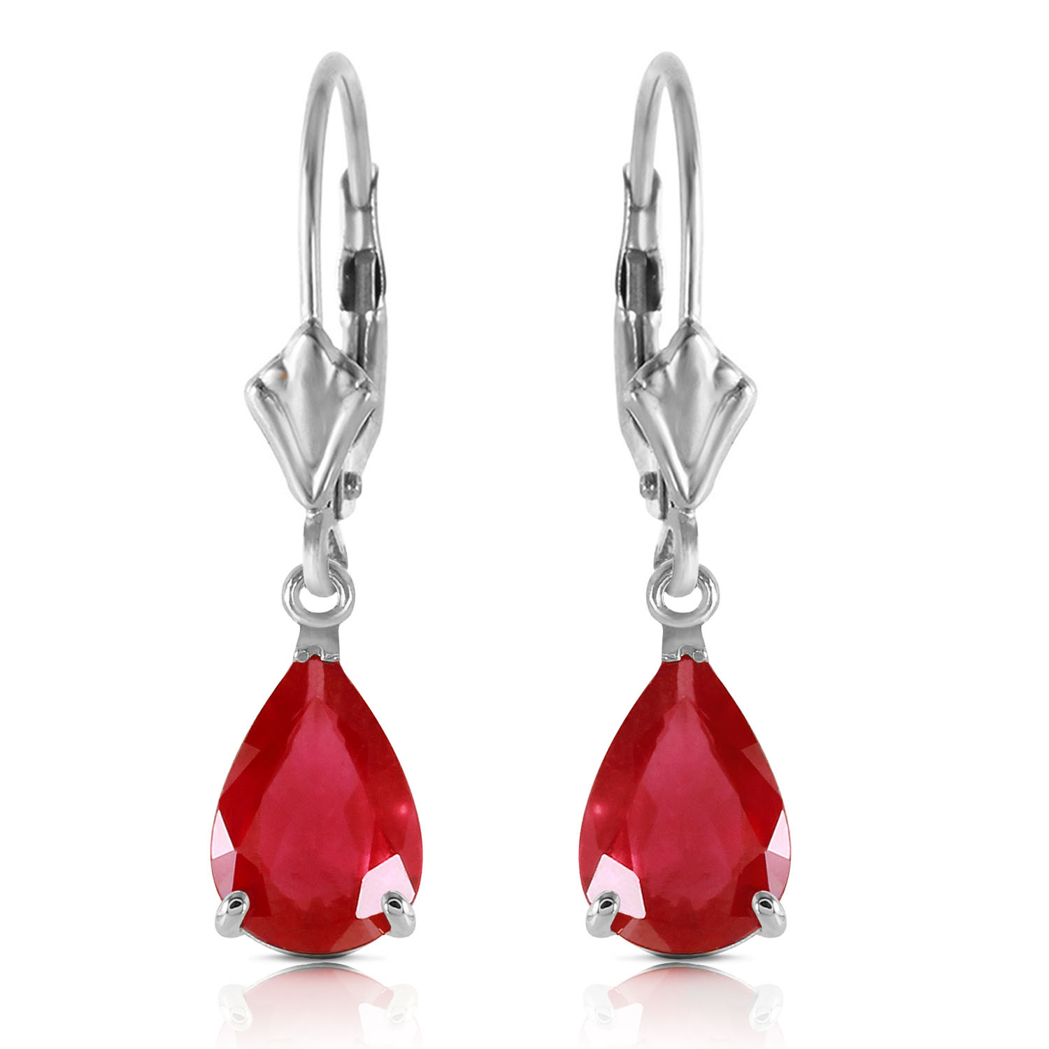 3.5 CTW 14K Solid White Gold Leverback Earrings Ruby