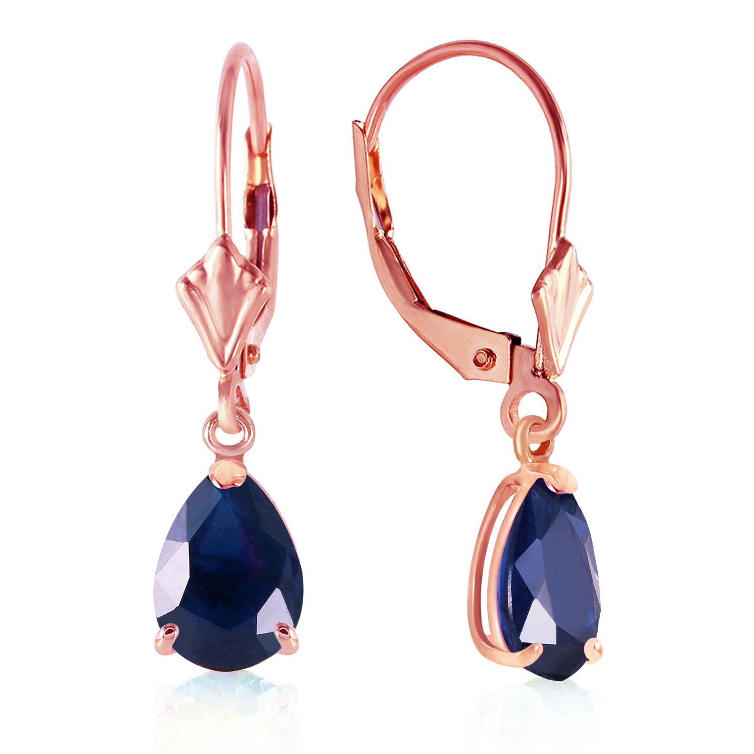 3 CTW 14K Solid Rose Gold Leverback Earrings Sapphire
