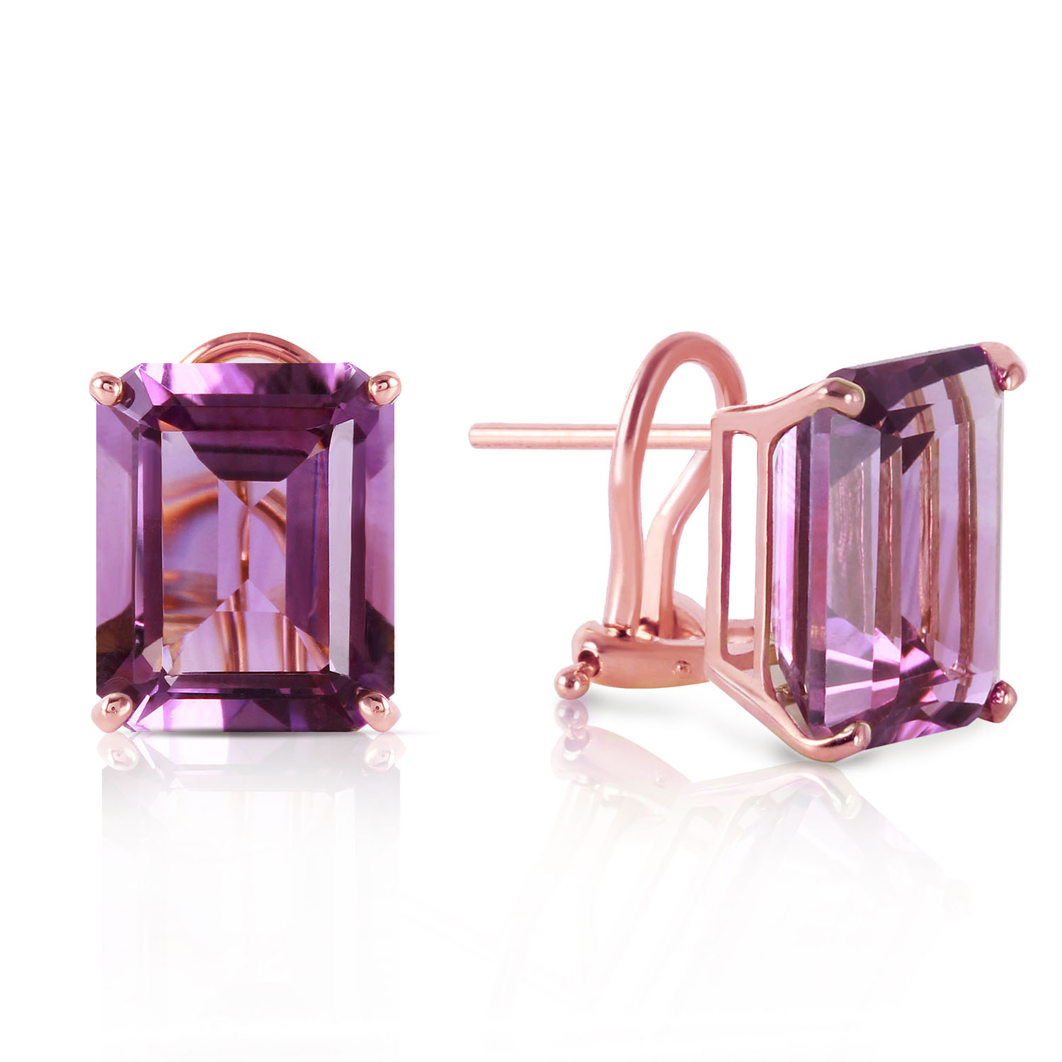 13 CTW 14K Solid Rose Gold Octagon Amethyst Earrings