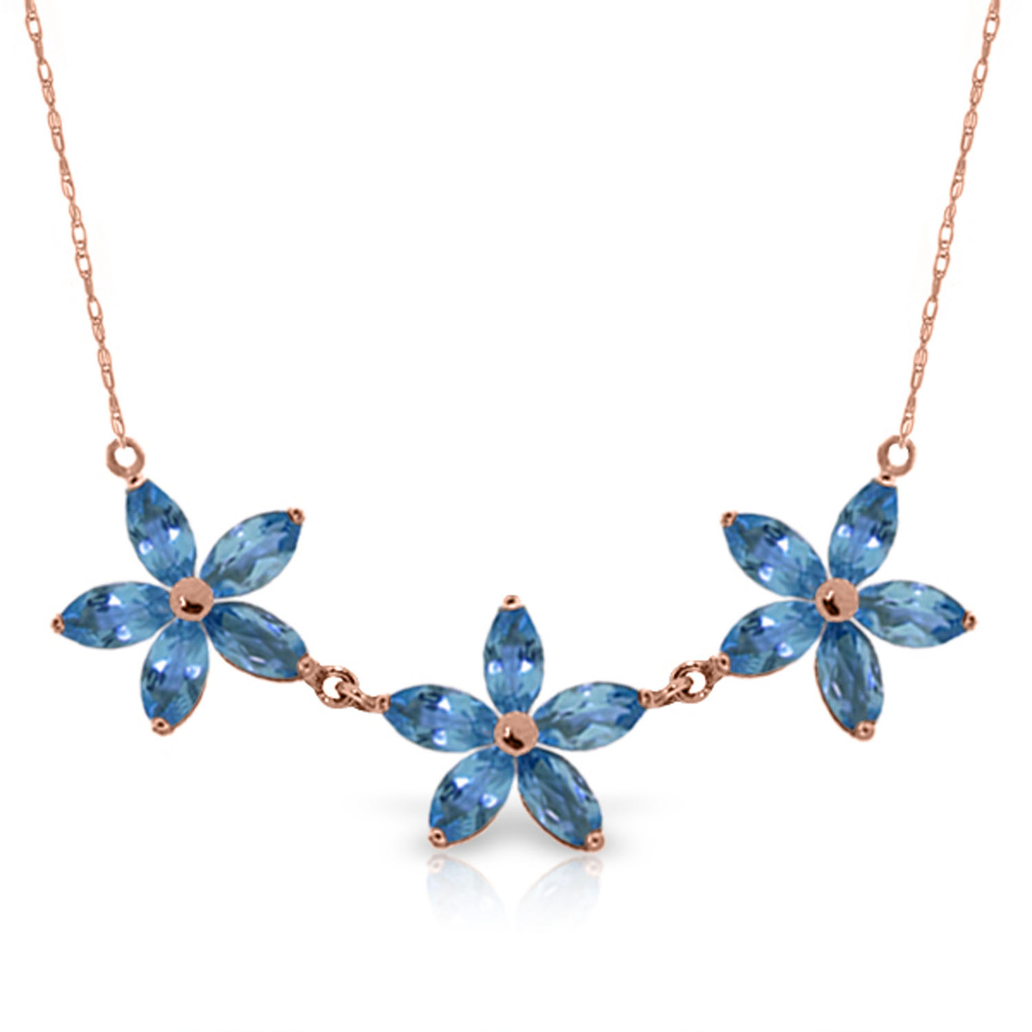 14K Solid Rose Gold Necklace with Natural Blue Topaz