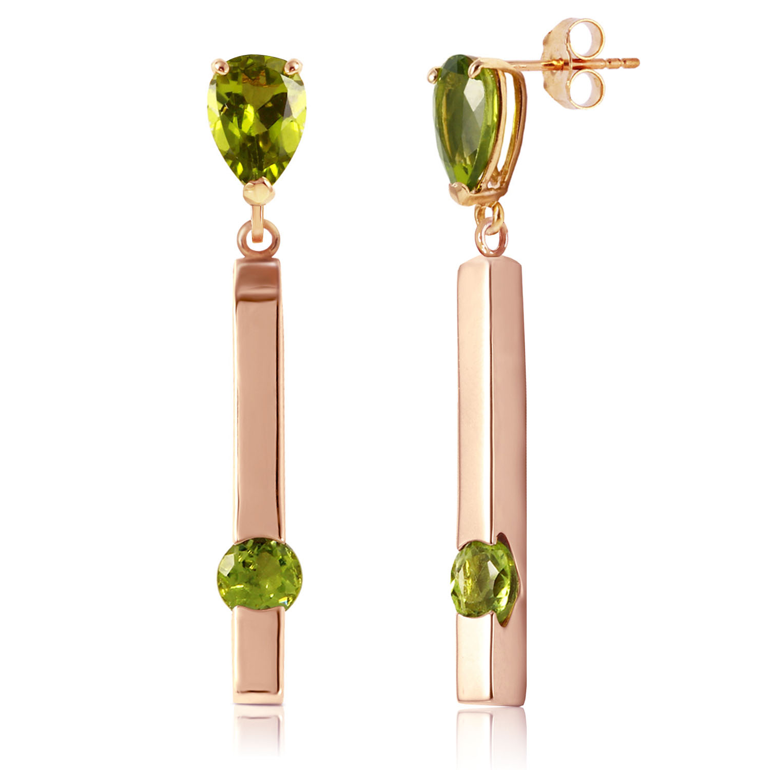 4.25 CTW 14K Solid Rose Gold Bar Earrings Peridot