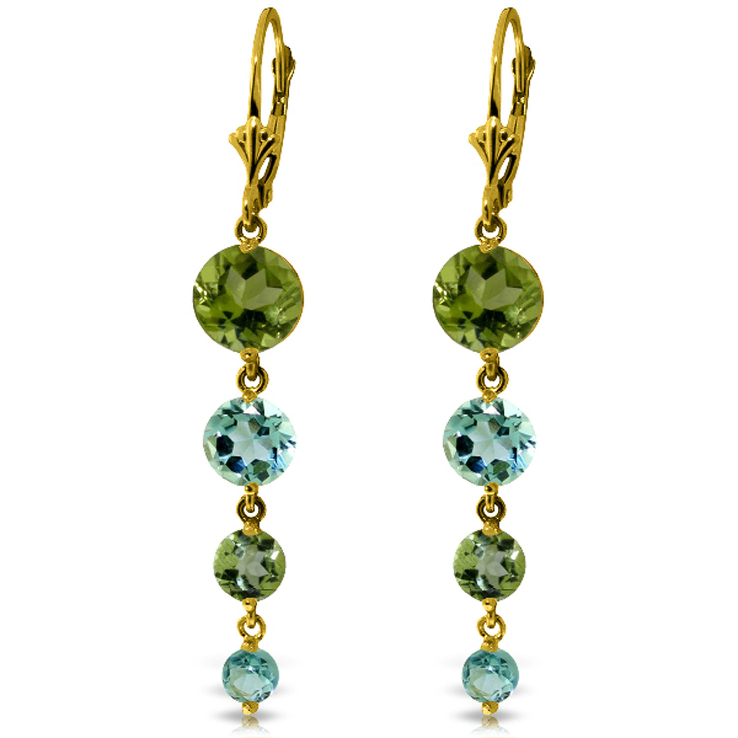 7.8 CTW 14K Solid Gold Chandelier Earrings Peridot Blue Topaz