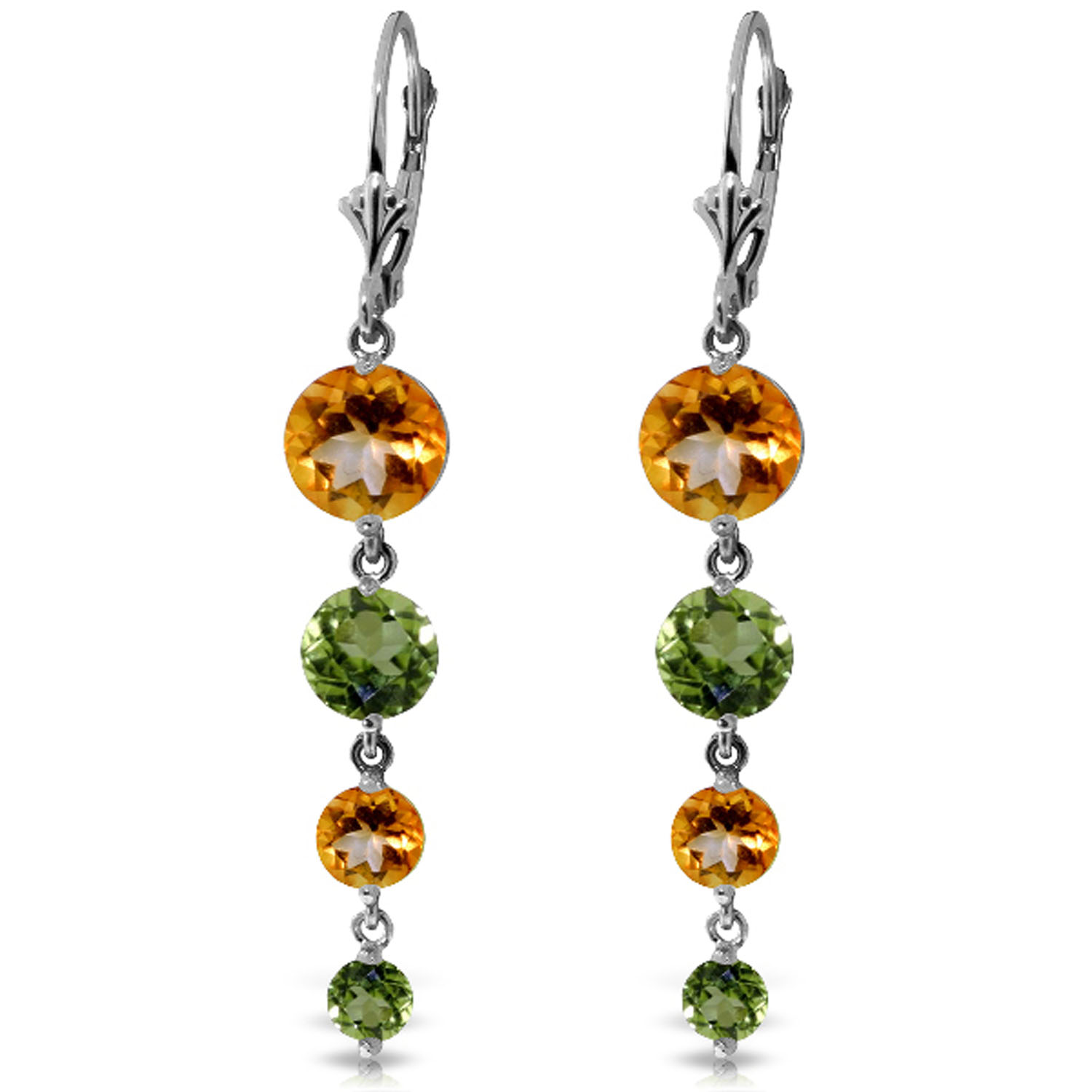 7.8 CTW 14K Solid White Gold Chandelier Earrings Citrine Peridot