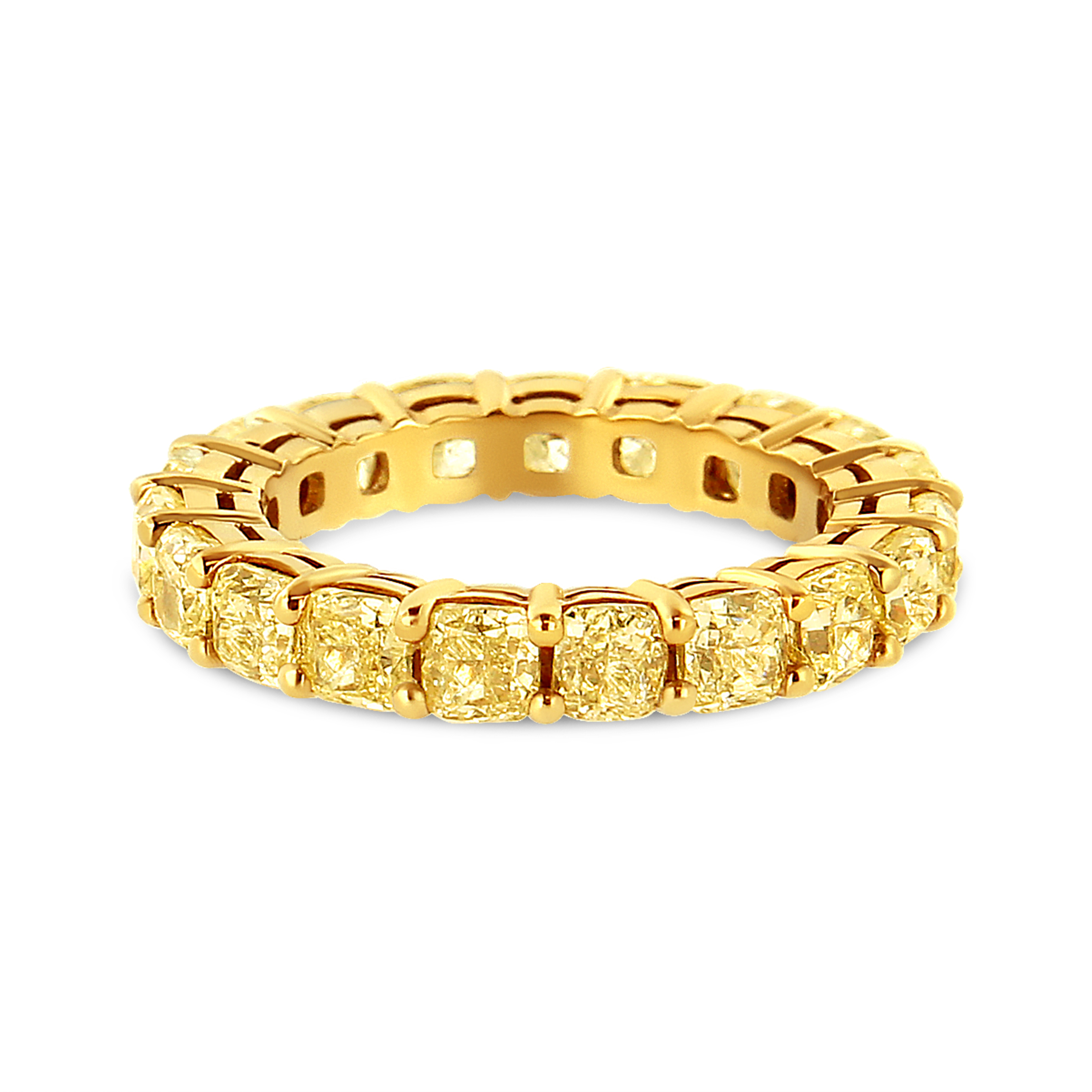 IGI Certified 18K Yellow Gold 5.0 Cttw Shared Prong Set Natural Fancy Yellow Cushion Diamond Eternity Band Ring (Yellow Color, VVS2-VS1 Clarity) - Ring Size 6