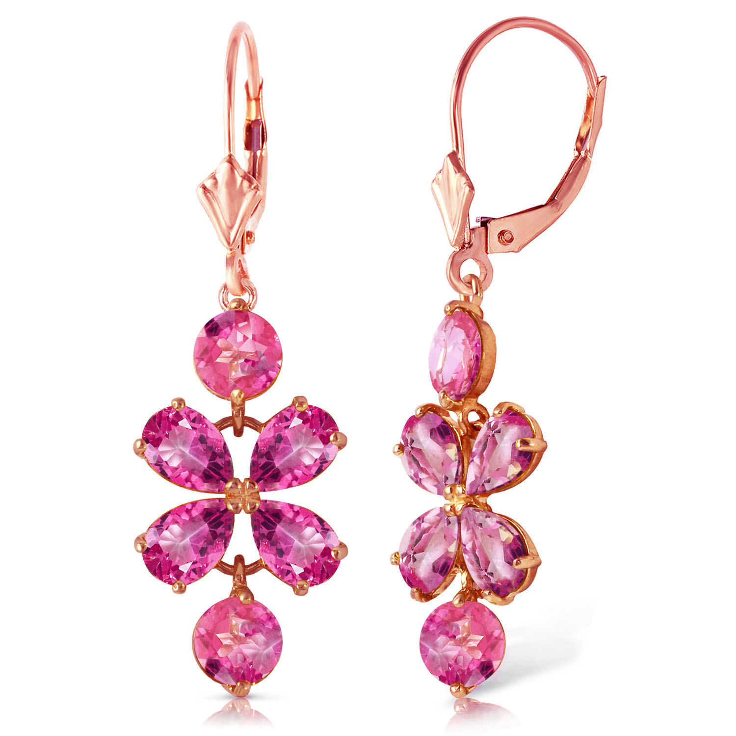 5.32 CTW 14K Solid Rose Gold Pink Topaz Flower Earrings