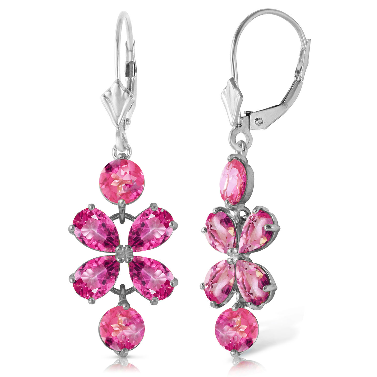 5.32 CTW 14K Solid White Gold Pink Lenses Pink Topaz Earrings