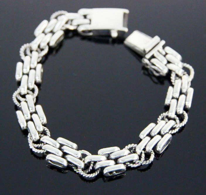 ▌Handmade Men's/Women's 925 Sterling Bali Art Link Chain Bracelet Size