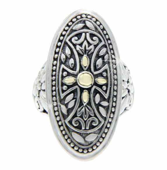 Solid Sterling Silver  14K Gold Cross Ring»R210