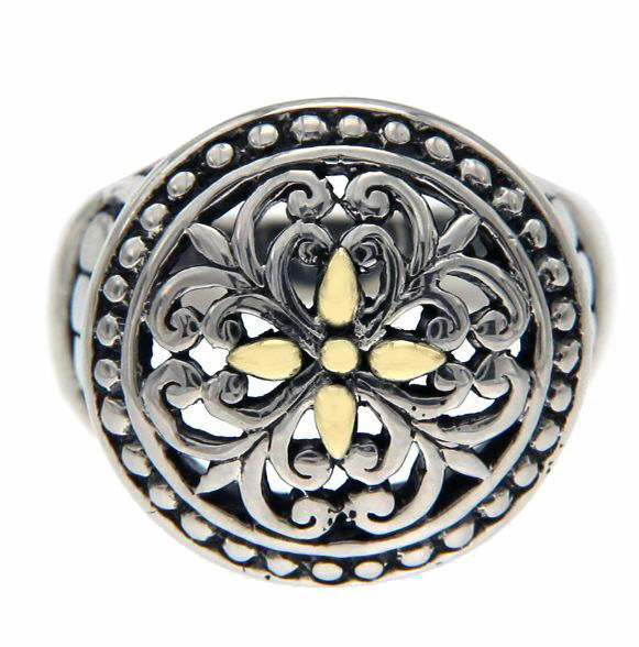 Solid Sterling Silver  14 K Gold Die-Cut Cluster Ring