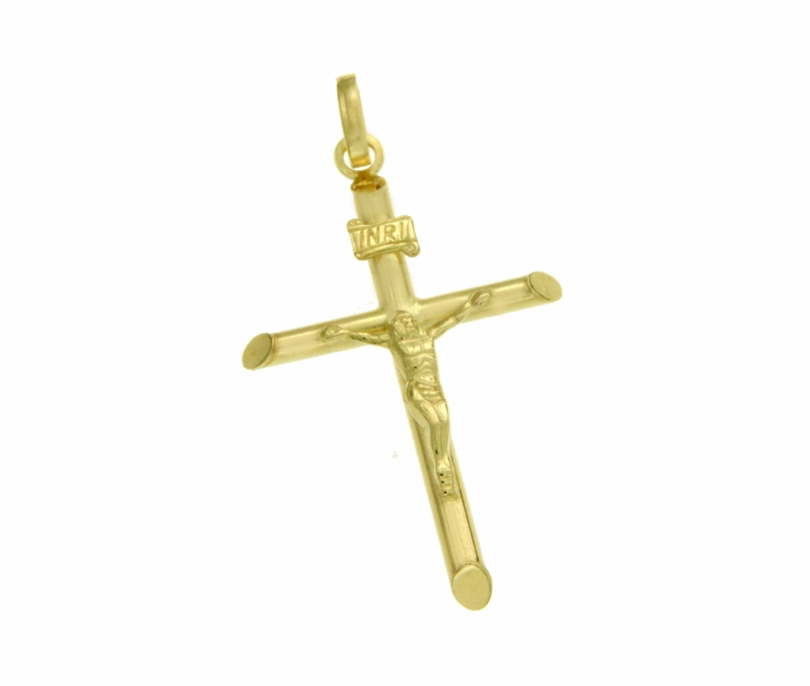 ▌ Luxo Solid 14k Yellow Gold INRI Latin Jesus Crucifix  42mm Height Cross Pendant »G13