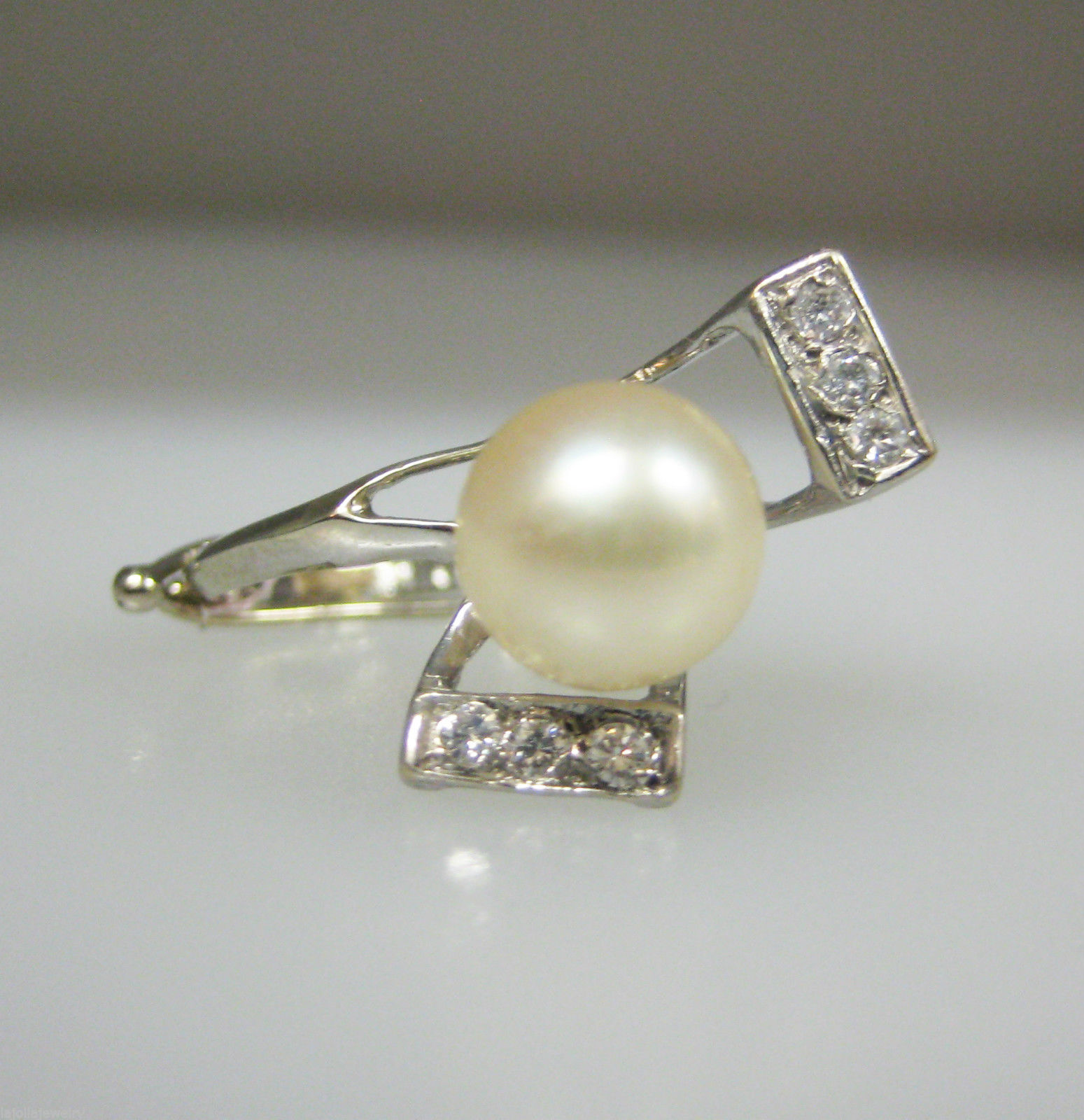 White White Gold Diamond, Pearl Womens Ring Size 2