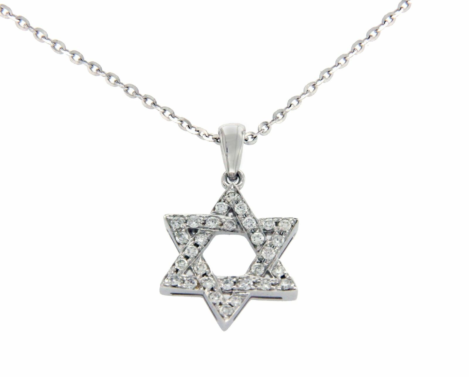 0.26 CT Diamonds 18K Gold Star of David Pendant 14K Gold Chain Necklace Size 18"