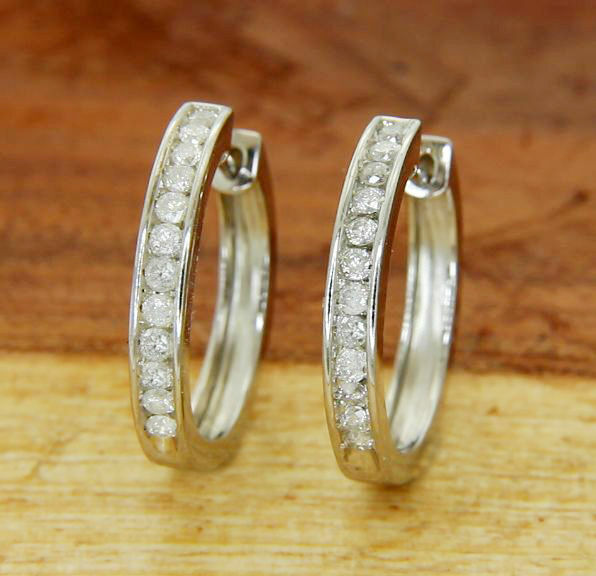 Sterling Silver 0.50 CT Diamond Hoop Earring»E220