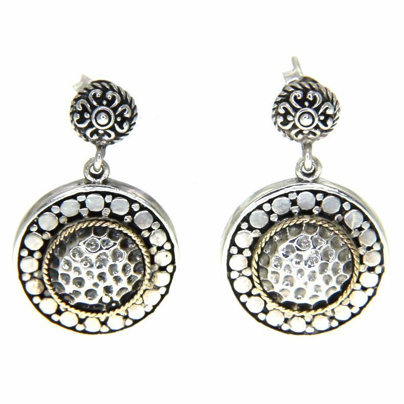 Sterling Silver and 14 k Gold Round Bali Earring