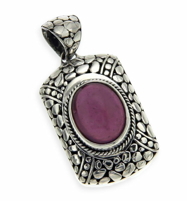 Solid Sterling Silver Pebble Bali Ruby Charm Pendant