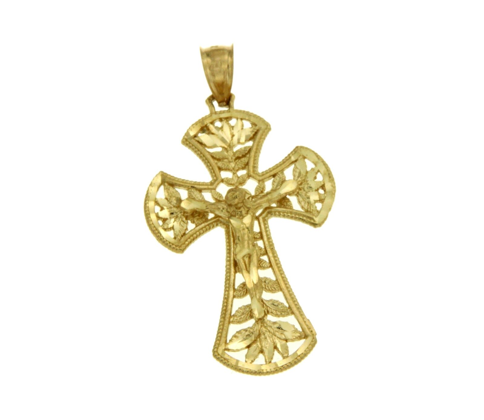 ¦Luxo Solid 14k Gold Jesus Crucifix 45 mm Height Diamond Cut Cross Pendant
