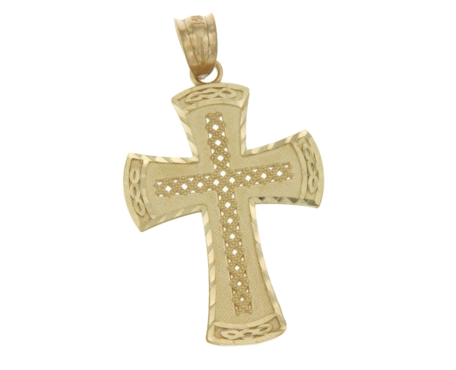 Luxo Solid 14k Yellow Gold 32 mm Height Diamond Cut Cross Pendant