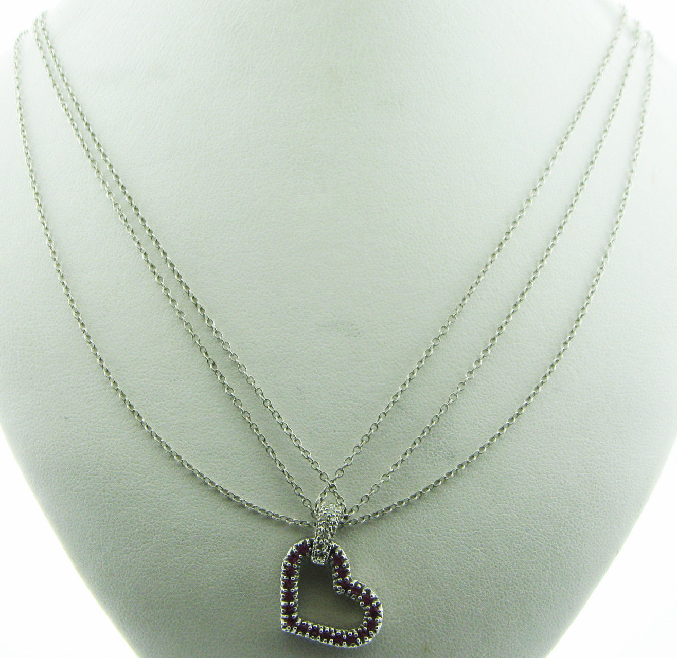 FINE ESTATE 14K WHITE GOLD PINK STONE HEART DIAMOND PENDANT NECKLACE