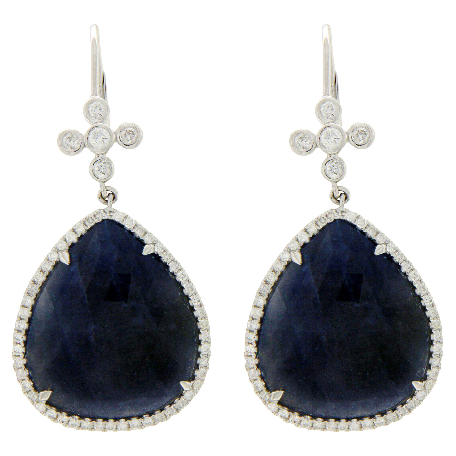 Rose Cut Sliced 24 CT Blue Sapphire 0.84 CT Diamonds 14K Gold Earrings »NP113
