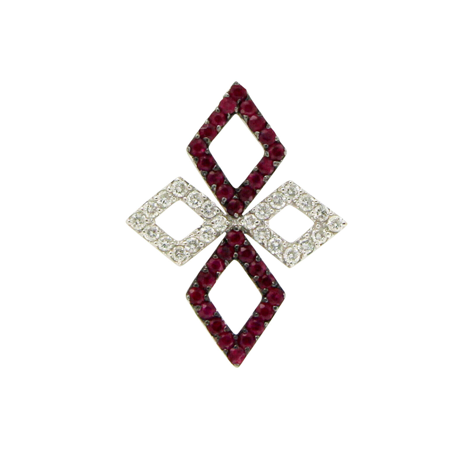 Fancy 18K White Gold 0.60 CT Diamonds  1.20 CT Ruby Pendant